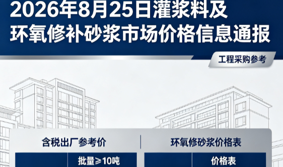 长寿2026年8月25日灌浆料及环氧修补砂浆市场价格信息通报